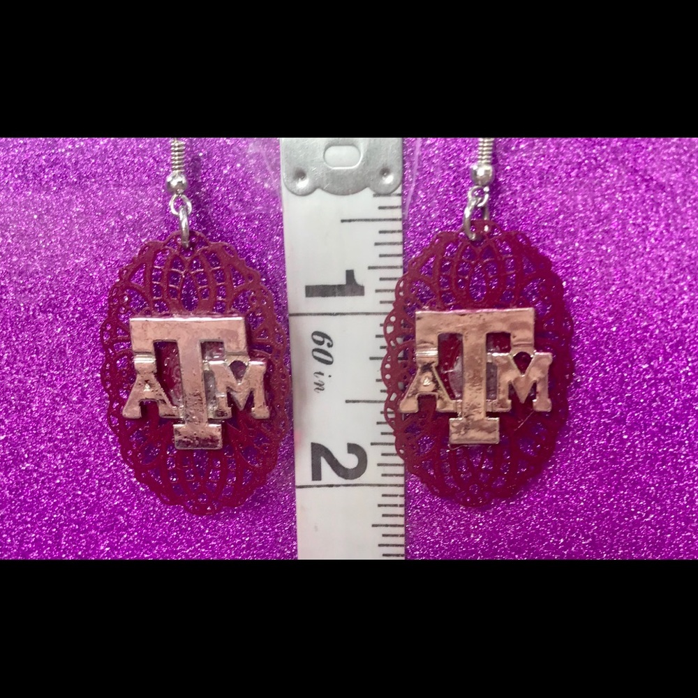 Maroon Filigree Drop Silver Texas A&M Earrings